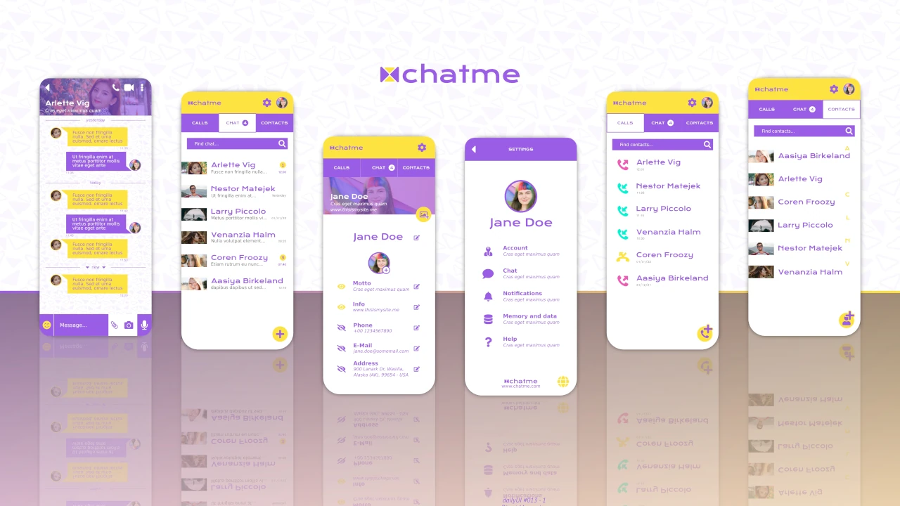 chat app design on mobile screens