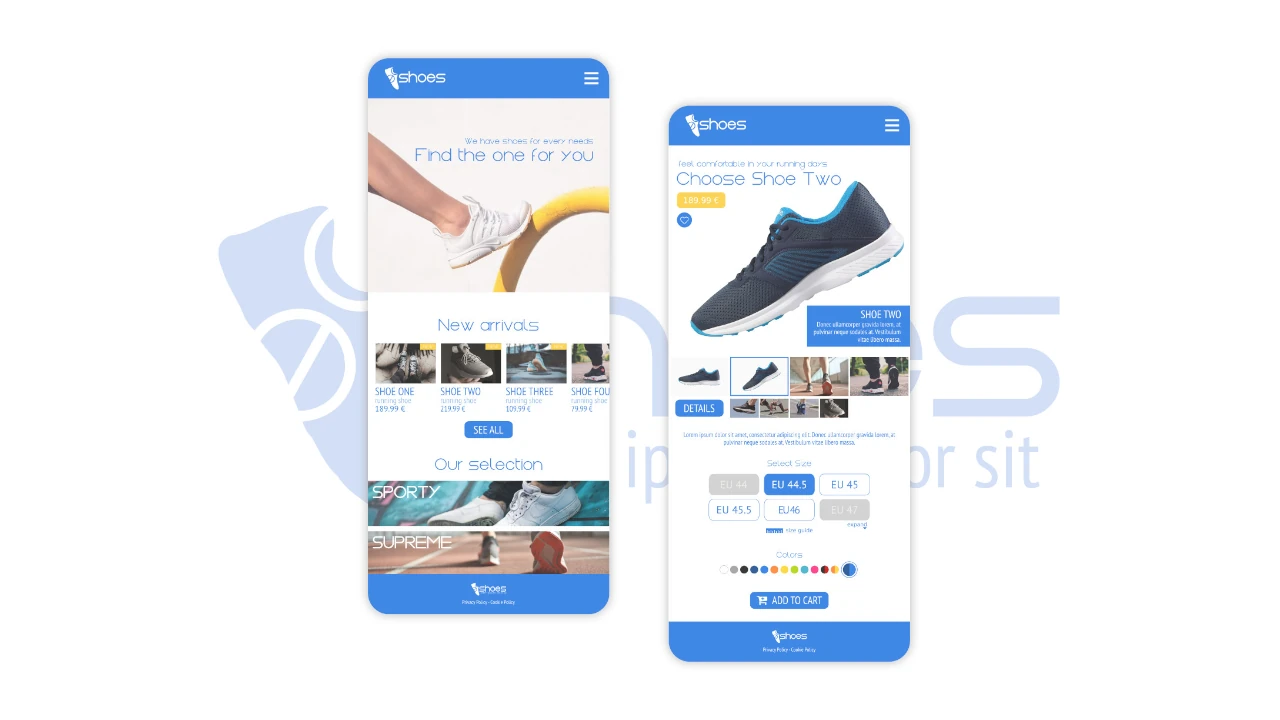 shoes e-commerce design on mobile screens