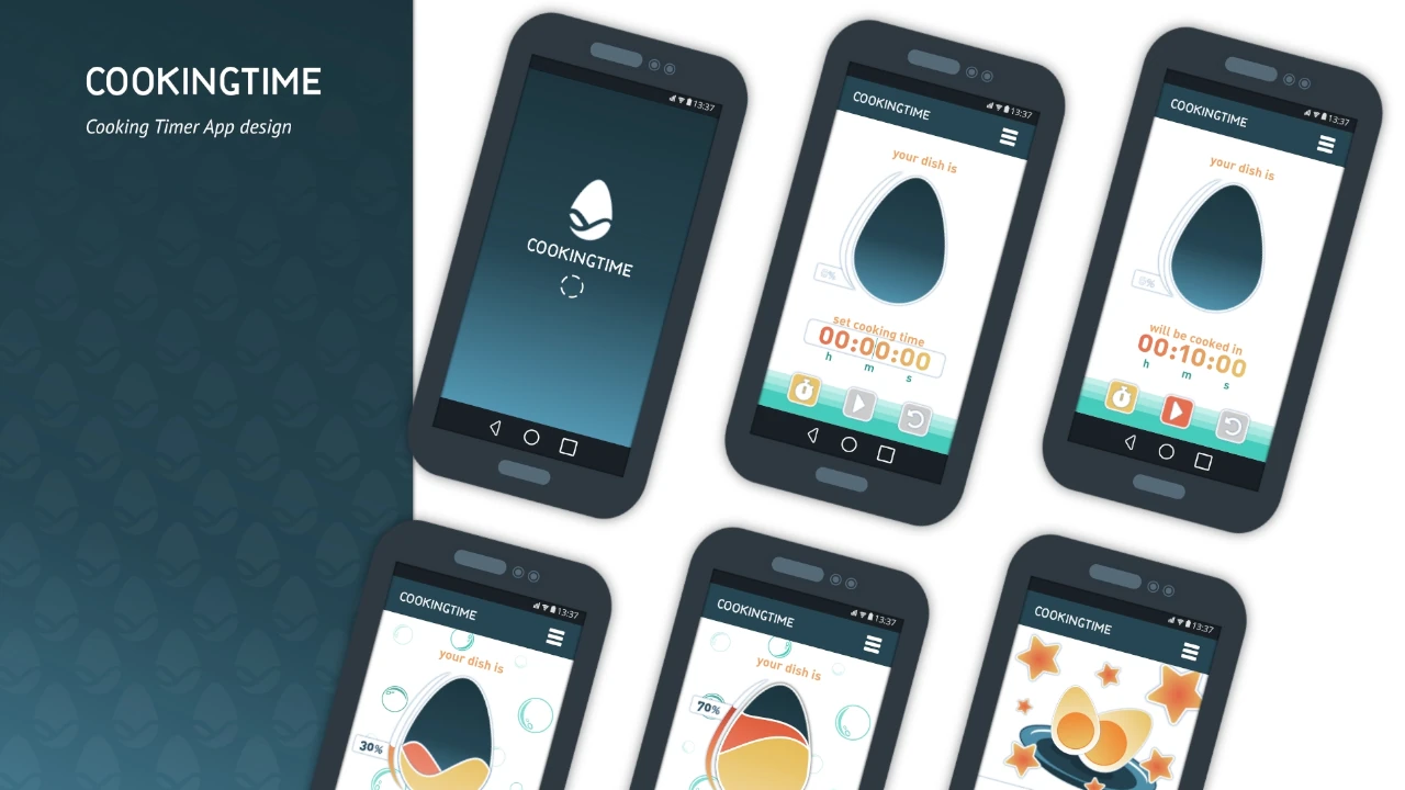 cooking timer app design on smartphones